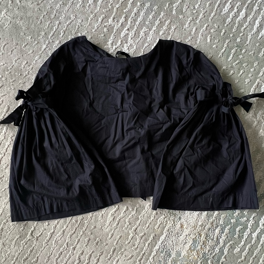 Free People Black Blouse with Tie Sleeves